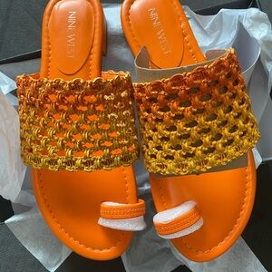 Nine West Orange and Yellow Woven Slip-On Sandals